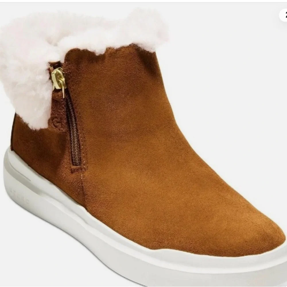 Cole Haan Grandpo Rally Caramel Suede Waterproof Ankle Boots, Size 7